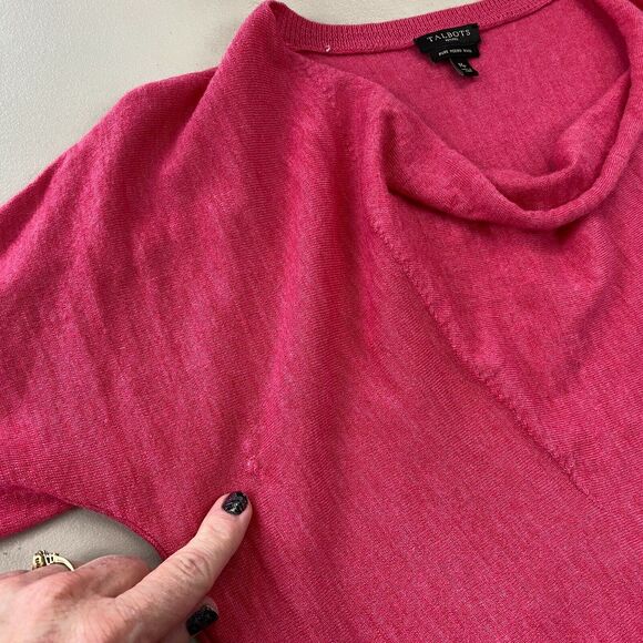 Talbots Pure Merino Wool Sweater Womens MP Medium Petite Pink Waterfall Neckline - Picture 5 of 11